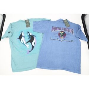 Vintage World Wildlife Fund 1990's‎ Mens Single Stitch T-Shirt Lot of 2 Medium